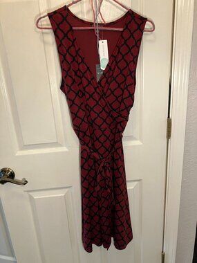 NWT Stitch Fix Mix By 41 Hawthorn Sleeveless Faux Wrap Knit Dress – Size L – Bur